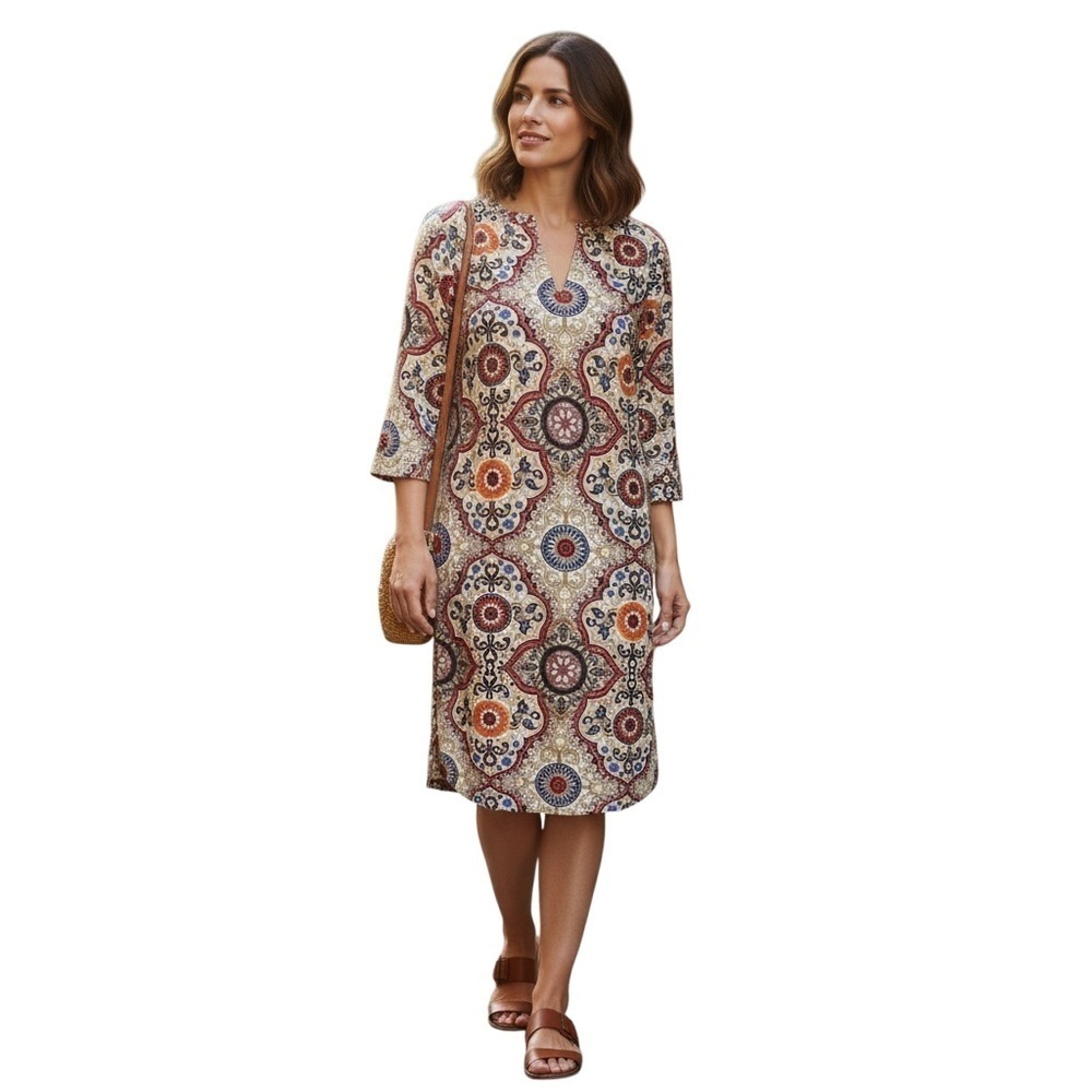Jude Connally Megan Tunic Dress size small Moroccan Medallion print 3/4 sleeves